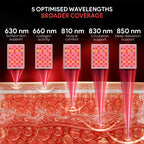 Diagram showing 5 optimised wavelengths red light panel
