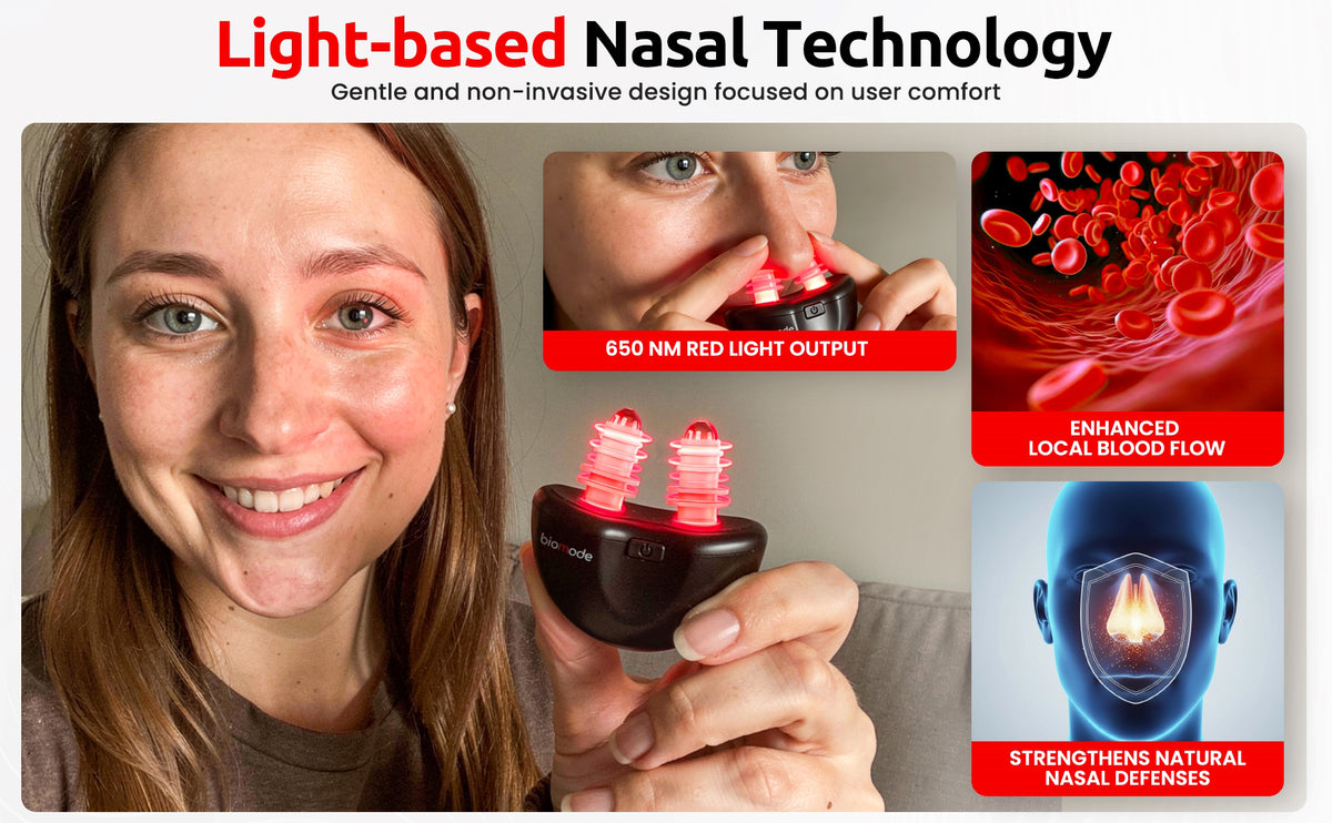 Red Using Device Feed Red Light Nasal Device | 3 Adjustable Light Levels – biomode