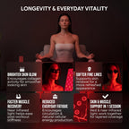 Woman meditating with red light therapy device